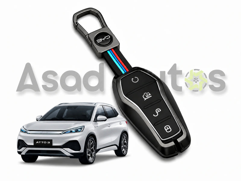 BYD Atto 3 metal key cover 2025-2026 – premium key fob case with keyring by Asad Autos