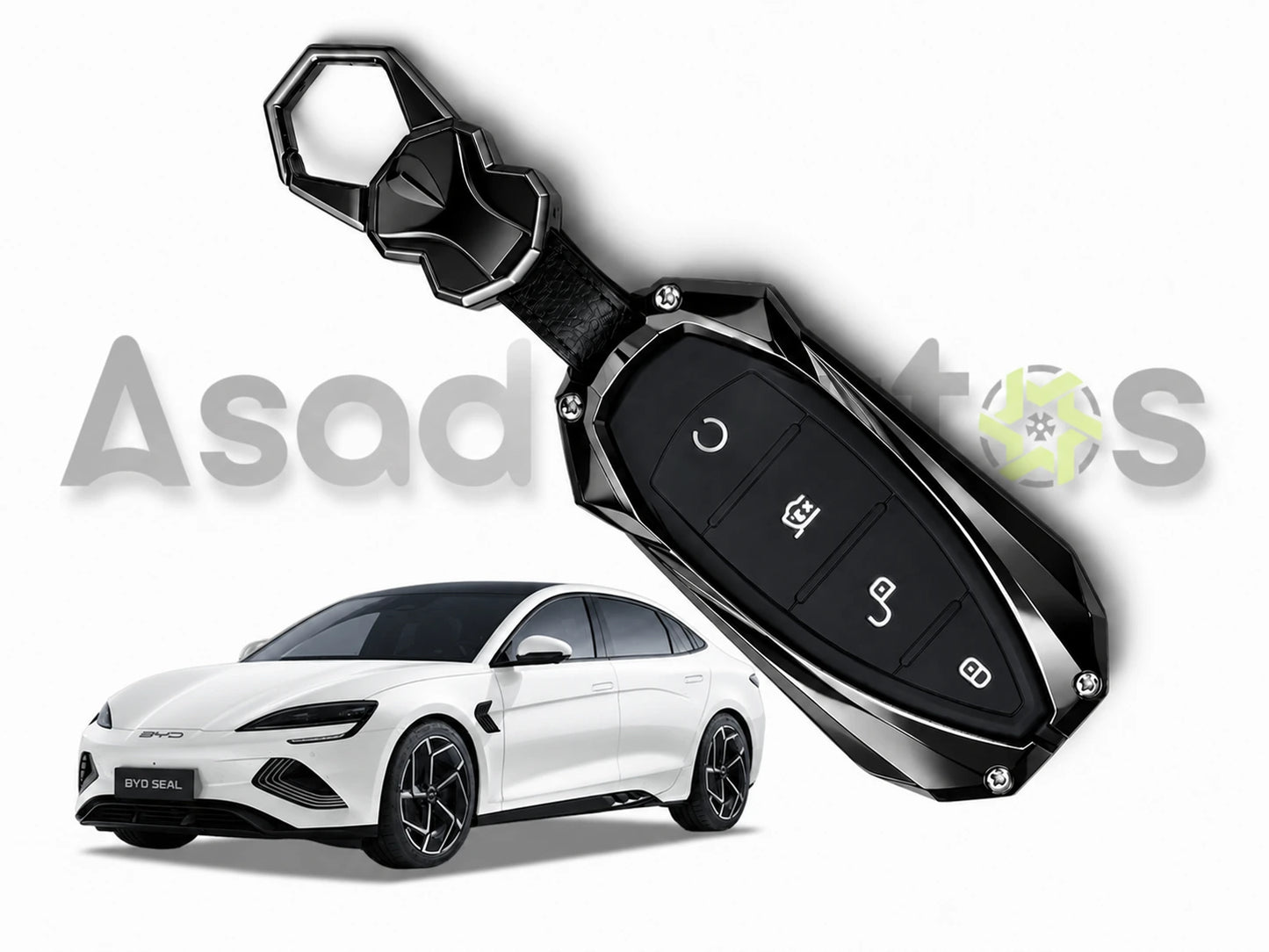 Batman style metal key cover 2025-2026 – bold key fob case with keyring for BYD Seal by Asad Autos