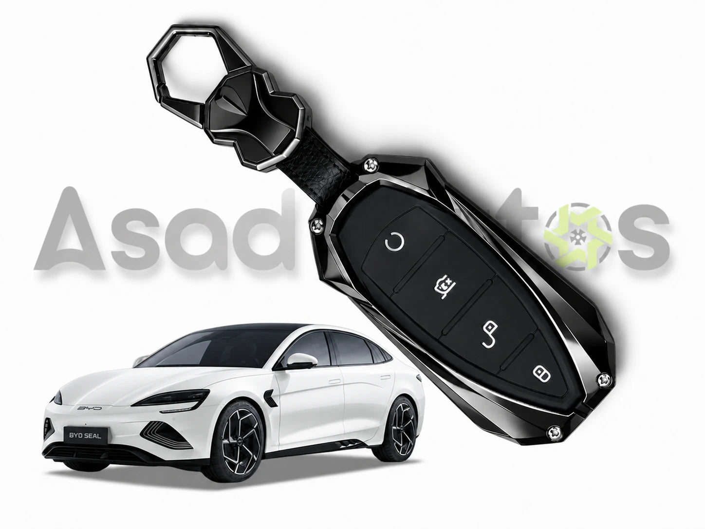 Batman style metal key cover 2025-2026 – bold key fob case with keyring for BYD Seal by Asad Autos