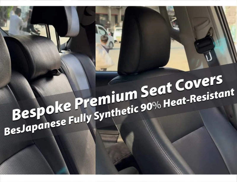Bespoke Premium Seat Covers made from Japanese fully synthetic fabric with 90% heat resistance, custom-fit for superior protection and comfort.
