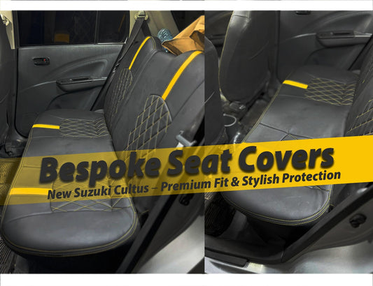 Bespoke Seat Covers for New Suzuki Cultus, offering a perfect fit, stylish design, and durable protection for enhanced comfort and interior preservation.
