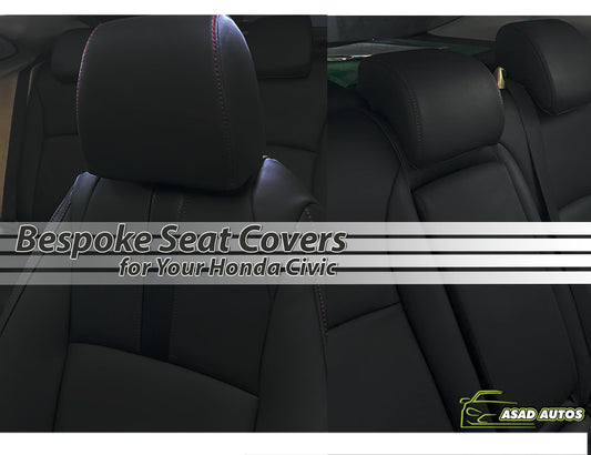 Bespoke custom seat covers for Honda Civic 2016-2025, offering tailored comfort, style, and protection.
