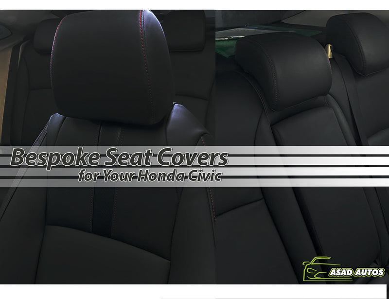Bespoke custom seat covers for Honda Civic 2016-2025, offering tailored comfort, style, and protection.
