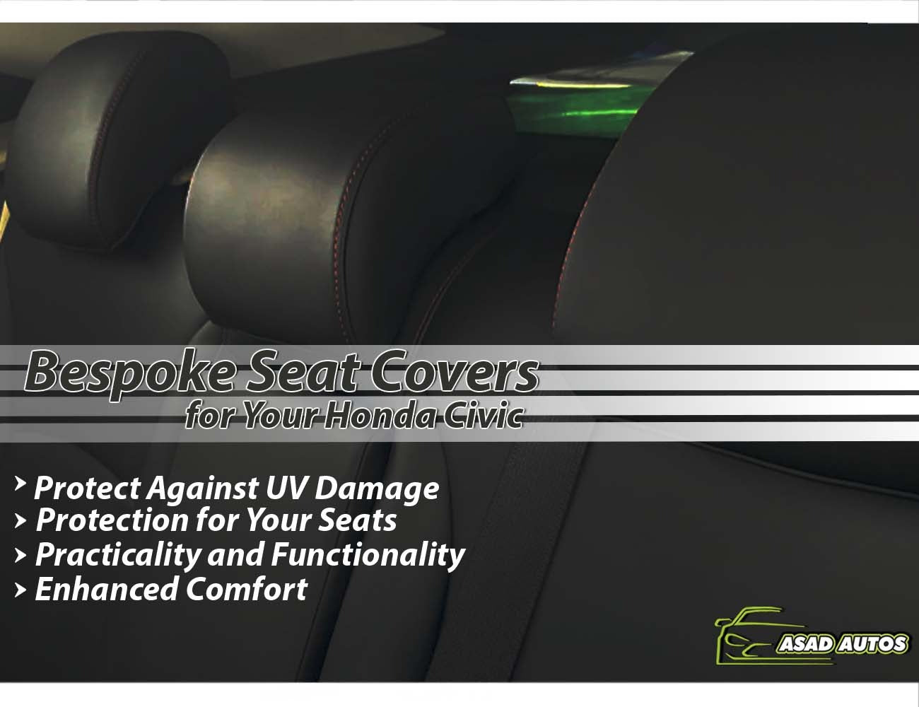 Bespoke custom seat covers for Honda Civic 2016-2025, offering tailored comfort, style, and protection.
