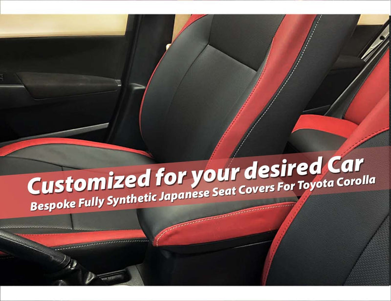 Bespoke fully synthetic Japanese seat covers for Toyota Corolla 2014-2026, offering custom fit, premium protection, and luxurious style.