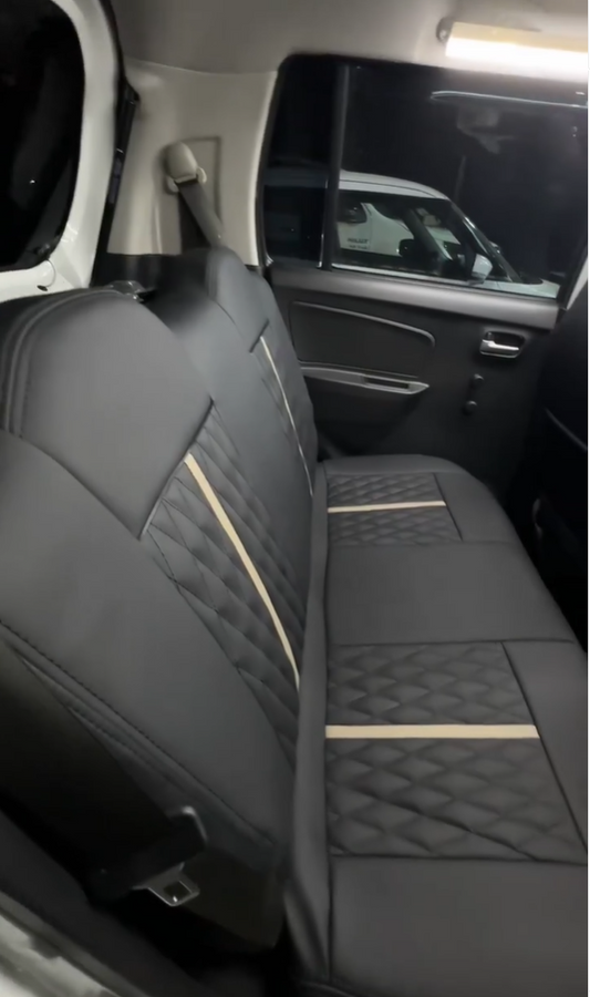 Bespoke seat cover for Suzuki Wagon R 2023 offering custom fit, premium comfort, and lasting protection.

