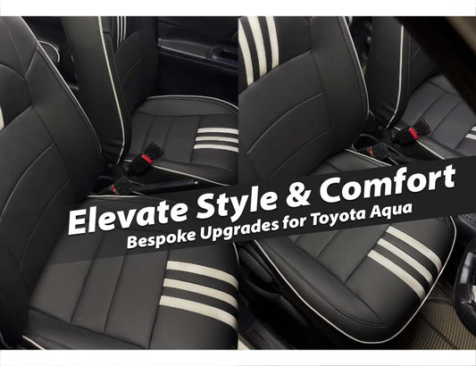 Bespoke seat covers for Toyota Aqua, offering premium fit, stylish design, and durable protection.
