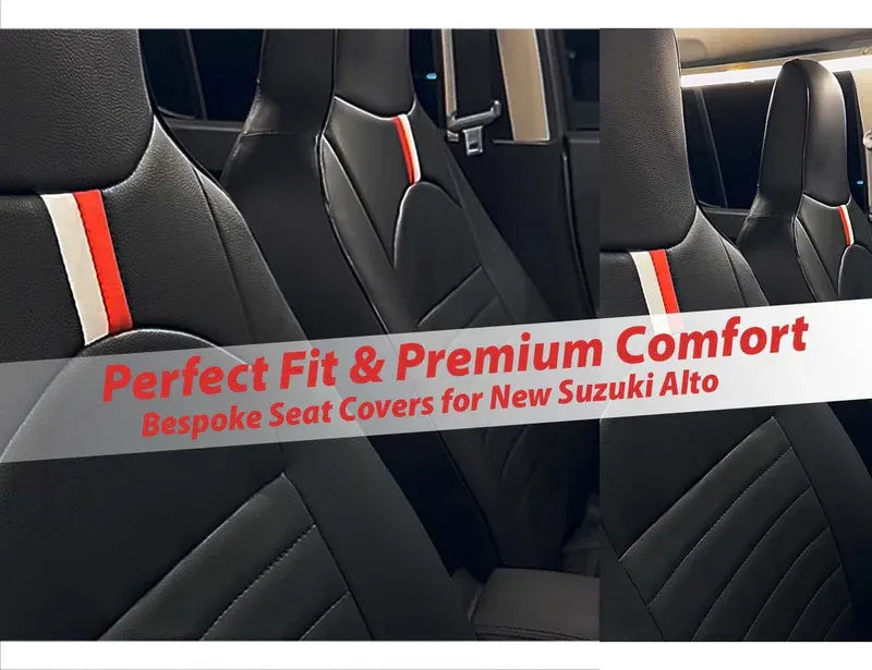 Bespoke seat covers for the New Suzuki Alto, offering premium fit, stylish design, and durable protection.