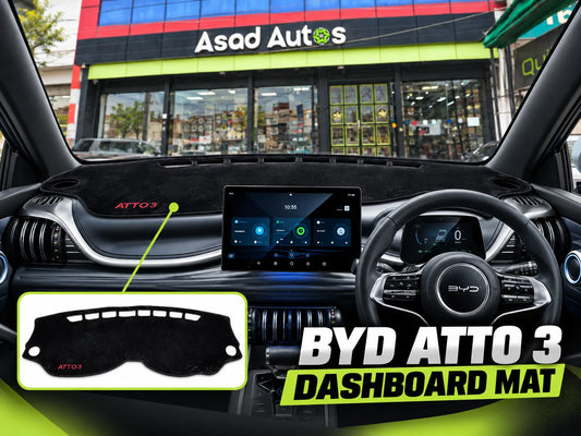 Black BYD Atto 3 Dashboard Mat with Atto 3 Marking
