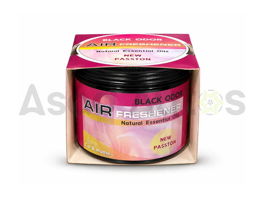 Black Odor New Passion gel air freshener in pink packaging for car and home