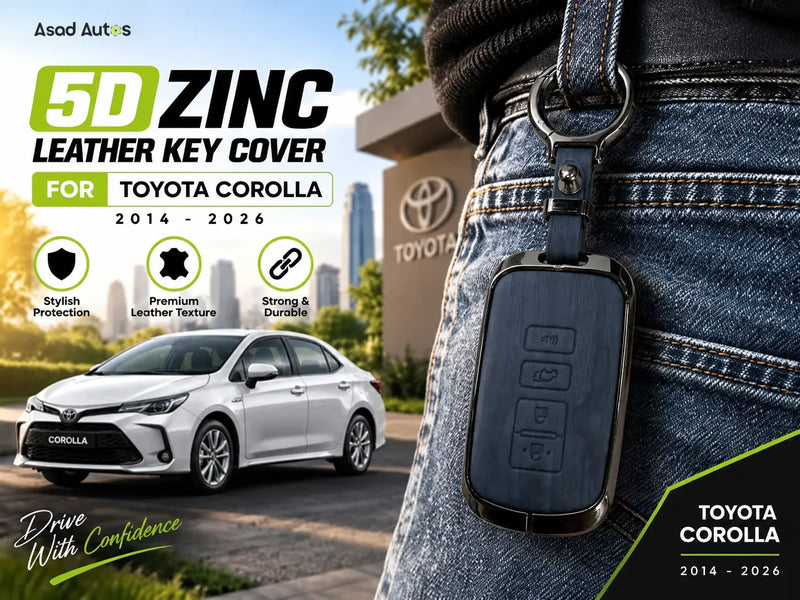 Blue 5D Zinc Leather Car Key Cover for Toyota Corolla 2014–2026
