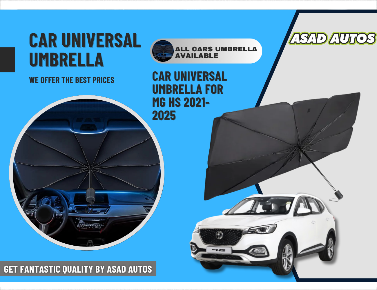 Car Umbrella Sun Shade for MG HS 2021–2025 – Foldable Windshield UV & Heat Protection Shield

