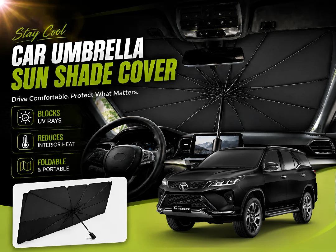 Car Umbrella Sun Shade for Toyota Fortuner Legender 2015–2025 – Foldable Windshield UV & Heat Protector