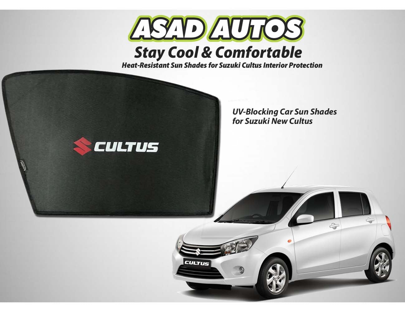 Car sun shades for Suzuki New Cultus 2017-2026, offering UV and heat protection for your vehicle's interior.
