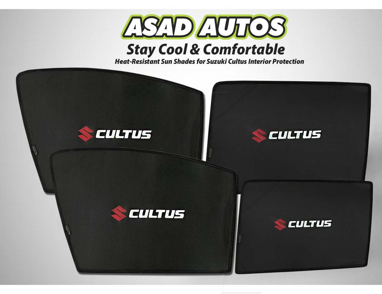 Car sun shades for Suzuki New Cultus 2017-2026, offering UV and heat protection for your vehicle's interior.