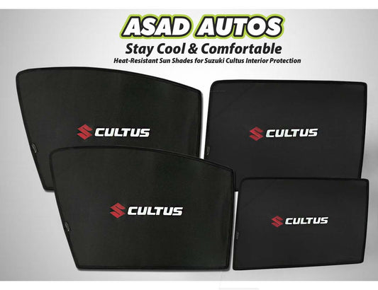 Car sun shades for Suzuki New Cultus 2017-2026, offering UV and heat protection for your vehicle's interior.