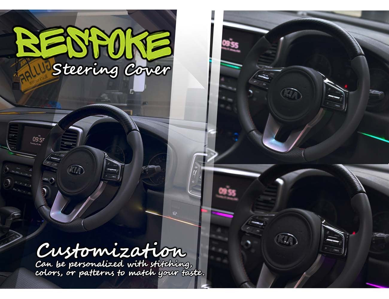 Carbon Fiber Bespoke Steering Cover for Kia Sportage, offering a premium fit and enhanced comfort, adding a sleek, sporty look to the vehicle's interior.
