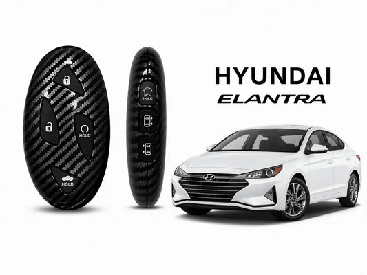 Carbon fiber key cover fitted on Hyundai Elantra 2017-2024 smart key fob - Asad Autos