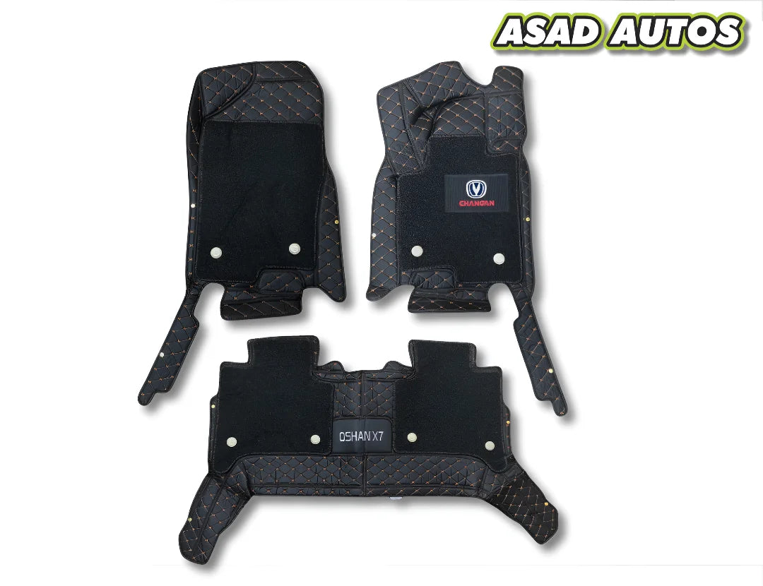 Changan Oshan X7 11D Floor Mats – Mix Thread Black with Black Grass (2021–2024)