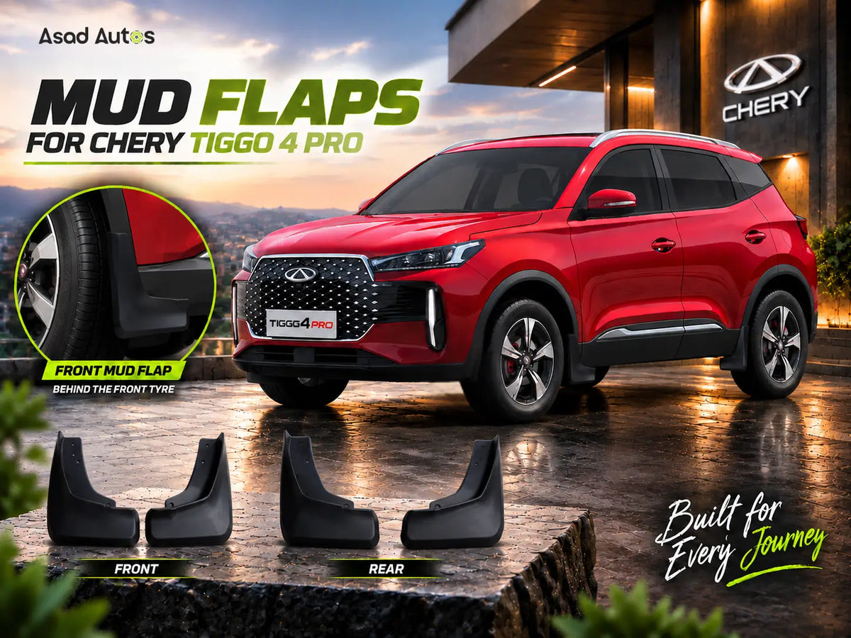 Chery Tiggo 4 Pro 2022-2026 with front and rear mud flaps installed