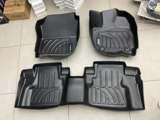 Custom-fit TPE floor mats for Honda City (2021-2025) with all-weather protection and eco-friendly material.
