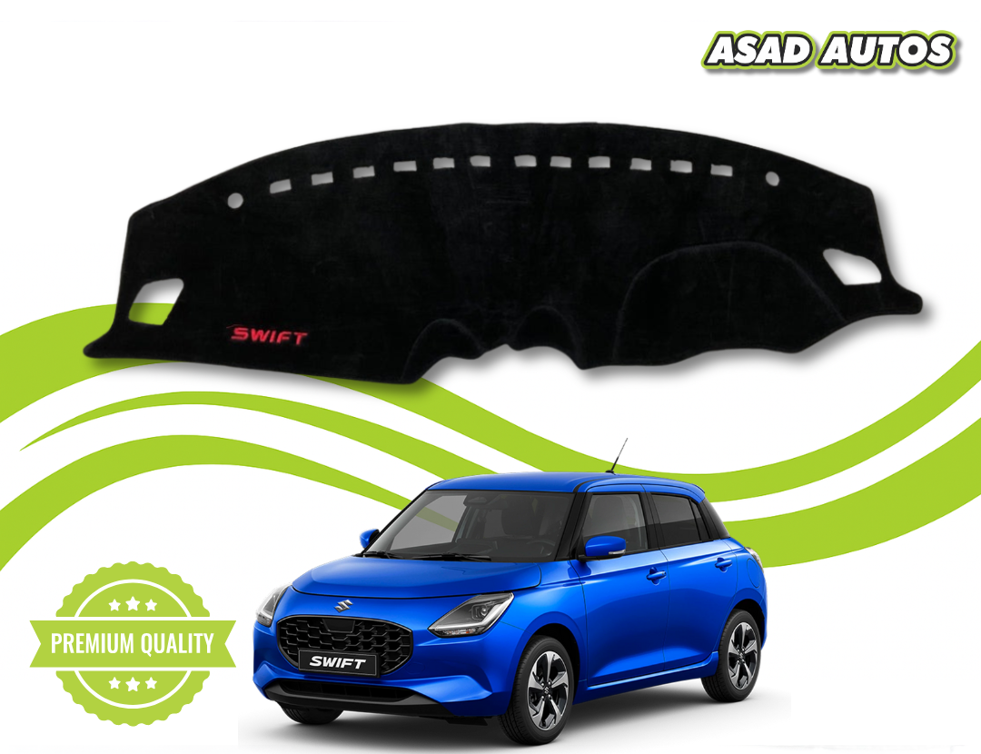 "Custom-fit dashboard carpet mat for Suzuki Swift 2017-2026, designed for sun protection, heat resistance, and interior enhancement."
