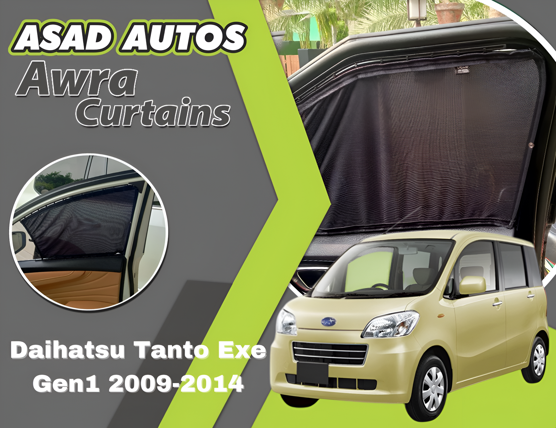 "Custom Awra Curtains for Daihatsu Tanto Exe Gen1 (2009-2014)"
