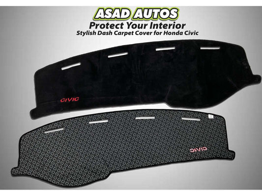 "Custom dashboard carpet mat for Honda Civic 2001-2005, offering UV protection, heat resistance, and a stylish interior upgrade."
