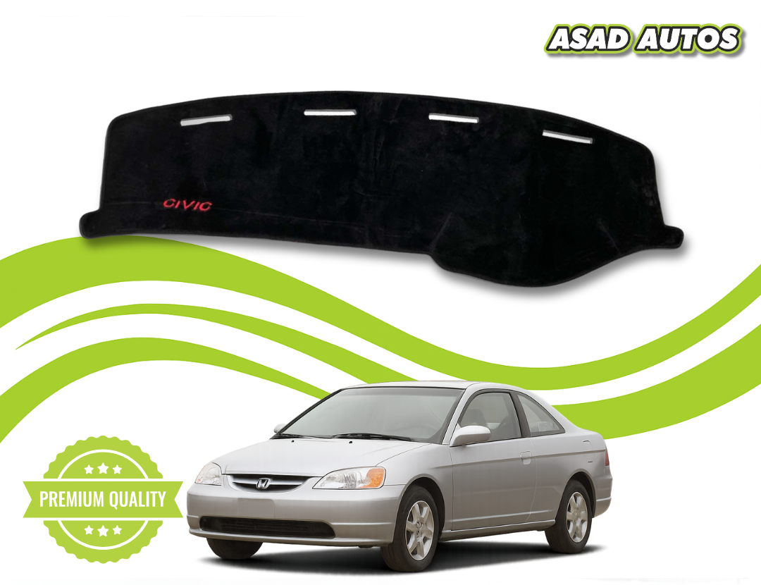 "Custom dashboard carpet mat for Honda Civic 2001-2005, offering UV protection, heat resistance, and a stylish interior upgrade."
