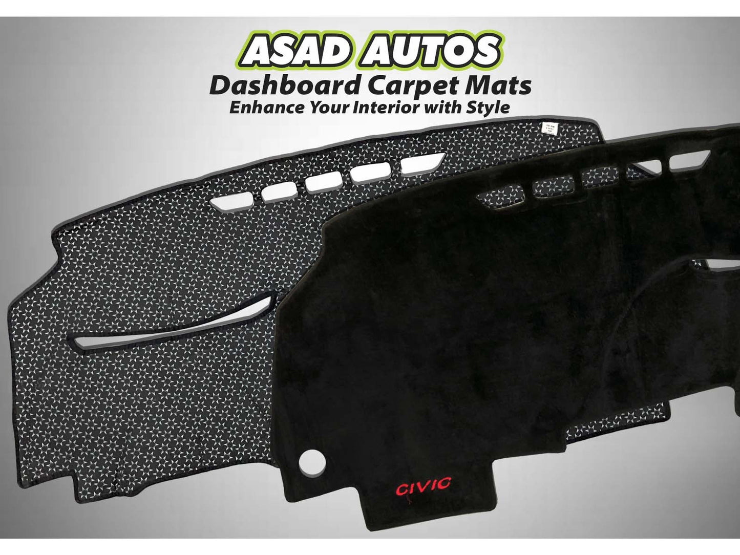 "Custom dashboard carpet mat for Honda Civic 2008-2011, offering UV protection, heat resistance, and a stylish interior upgrade."
