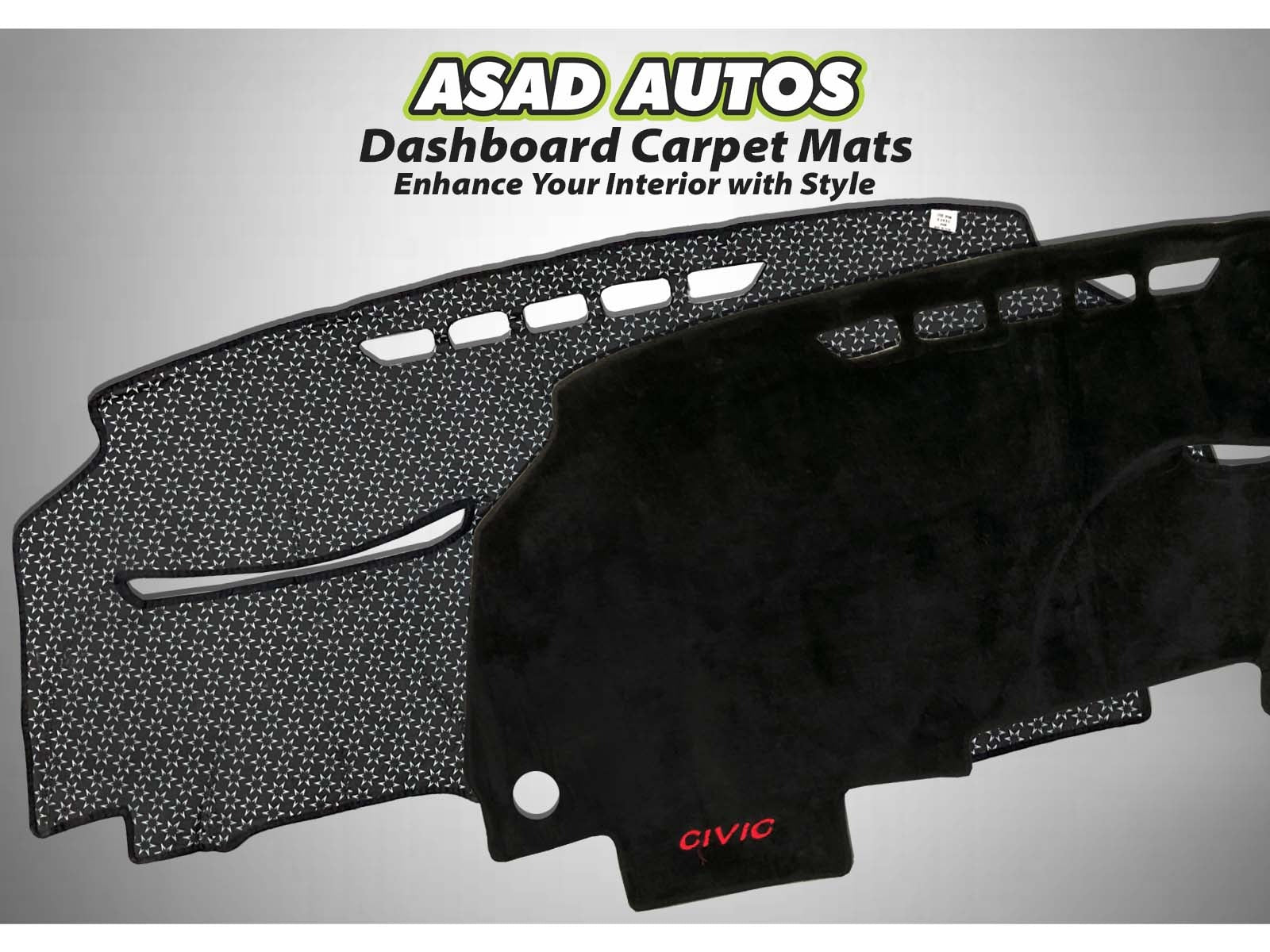 "Custom dashboard carpet mat for Honda Civic 2008-2011, offering UV protection, heat resistance, and a stylish interior upgrade."
