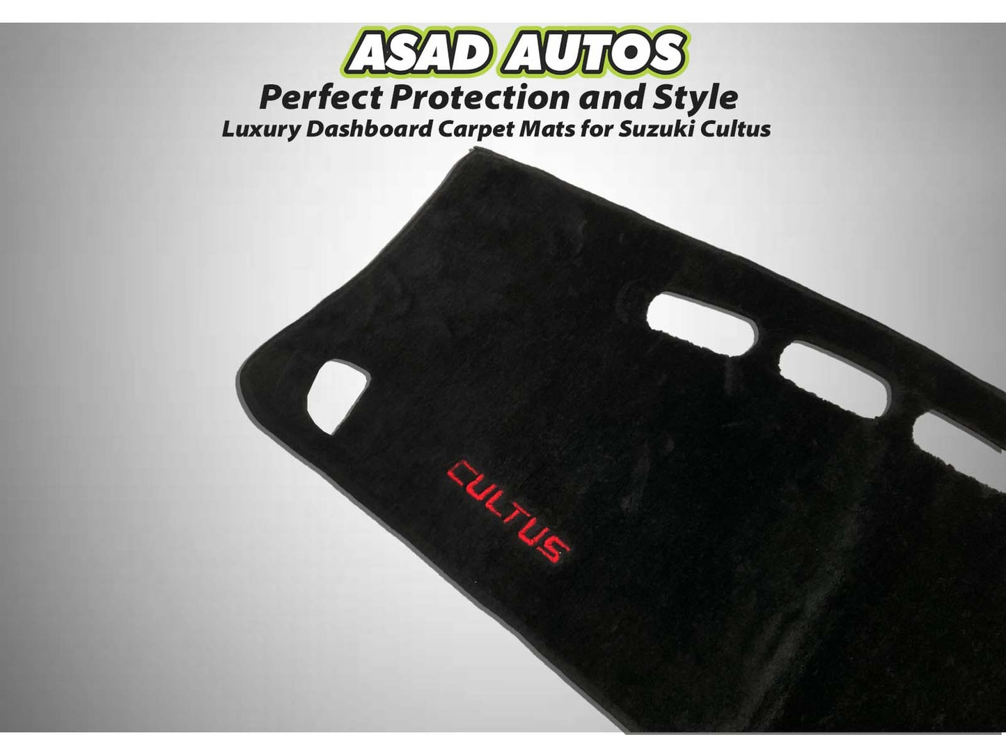 "Custom dashboard carpet mat for Suzuki Cultus 2017-2025, offering heat protection, glare reduction, and a premium interior feel."
