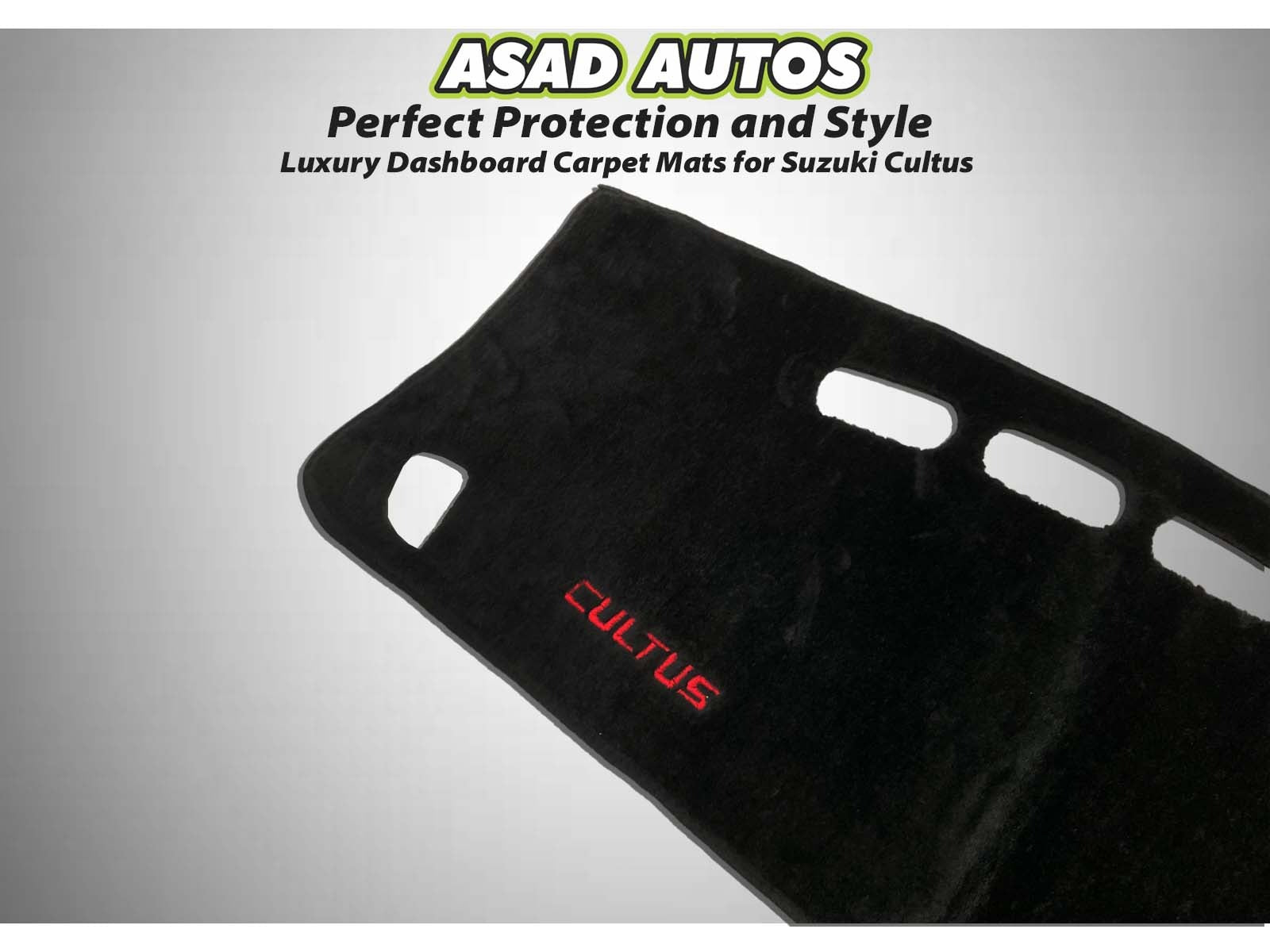 "Custom dashboard carpet mat for Suzuki Cultus 2017-2025, offering heat protection, glare reduction, and a premium interior feel."
