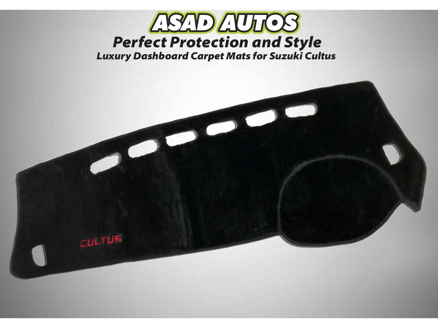 "Custom dashboard carpet mat for Suzuki Cultus 2017-2025, offering heat protection, glare reduction, and a premium interior feel."
