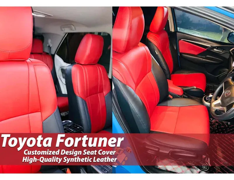 Custom synthetic leather seat cover for Toyota Fortuner, designed for durability, comfort, and a sleek look.