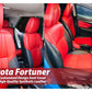 Custom synthetic leather seat cover for Toyota Fortuner, designed for durability, comfort, and a sleek look.