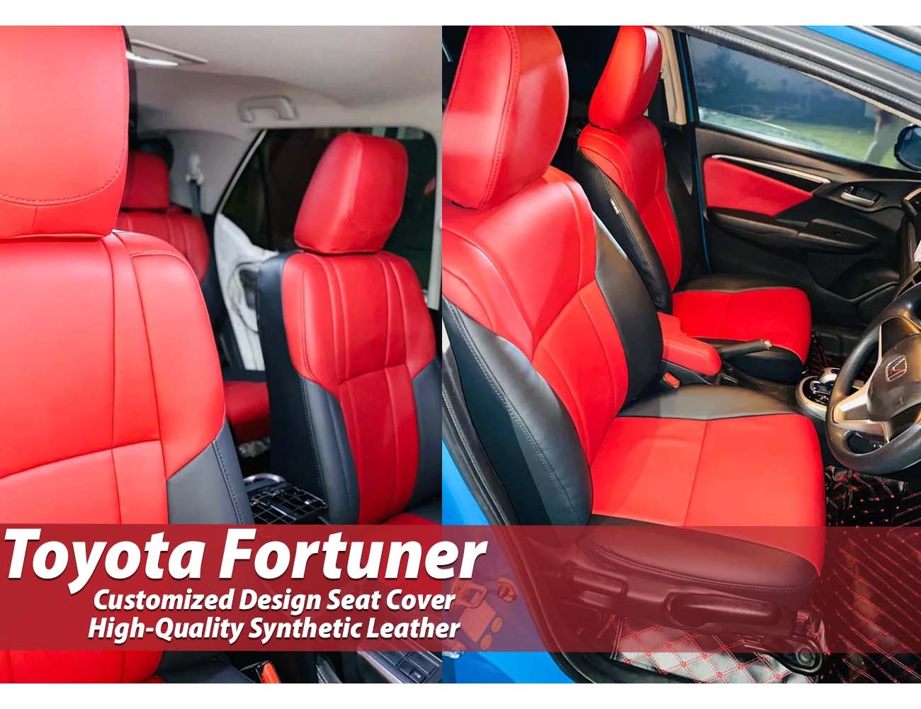Custom synthetic leather seat cover for Toyota Fortuner, designed for durability, comfort, and a sleek look.