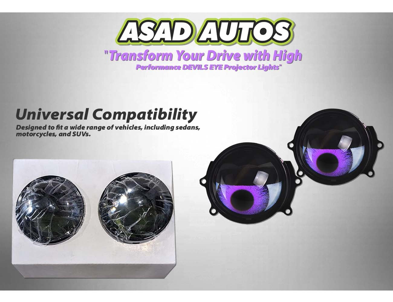 DEVILS EYE Projector Lights featuring a stylish design, sharp beam patterns, and high-performance illumination for modern vehicles.
