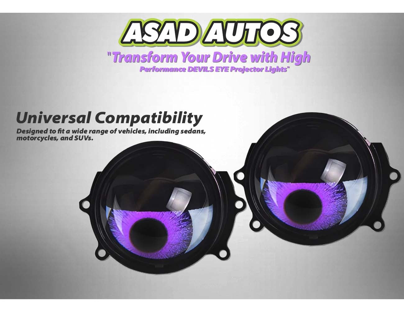DEVILS EYE Projector Lights featuring a stylish design, sharp beam patterns, and high-performance illumination for modern vehicles.

