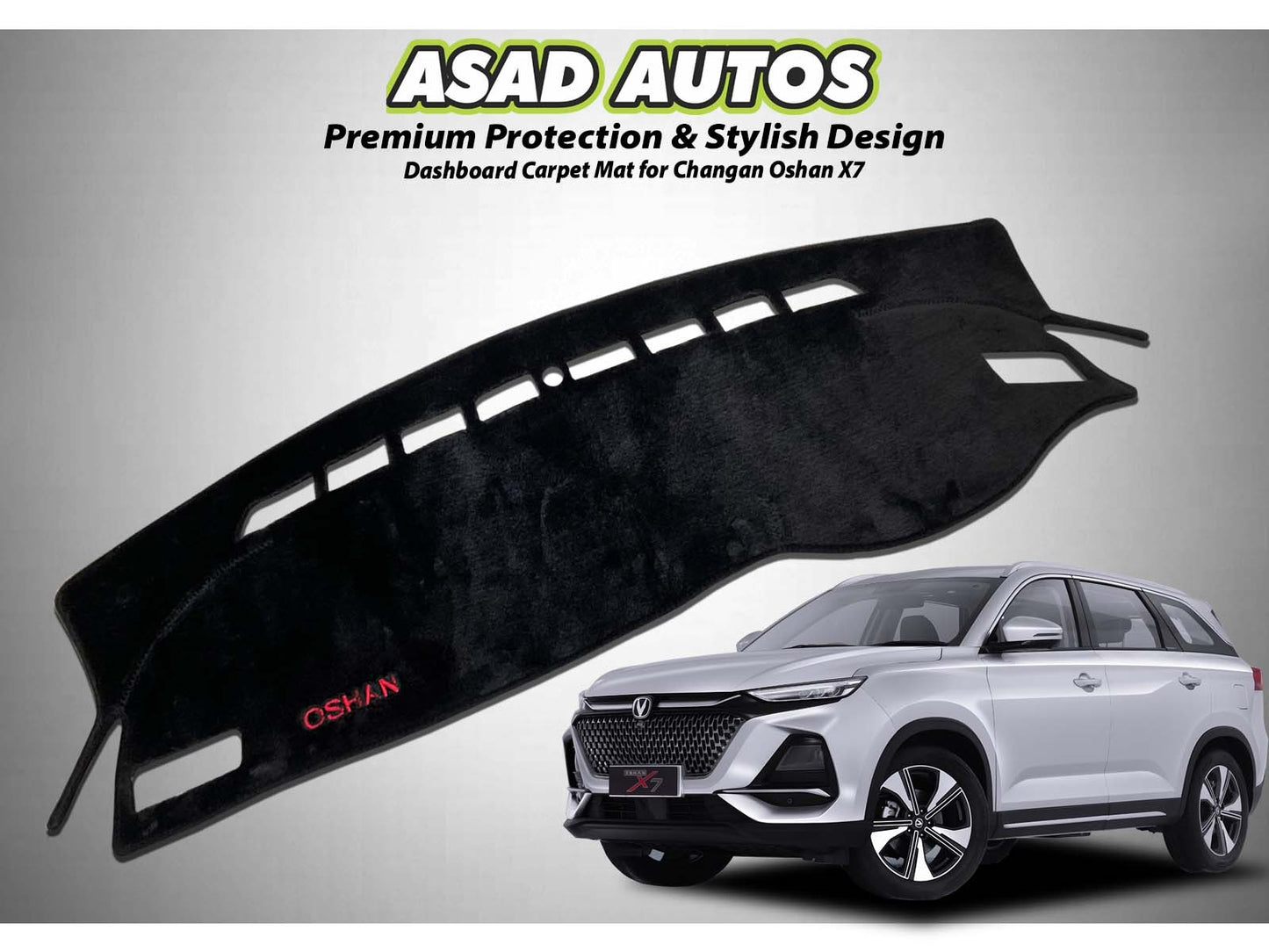 Dashboard carpet mat for Oshan X7 offering custom fit, premium protection, and a stylish interior enhancement.
