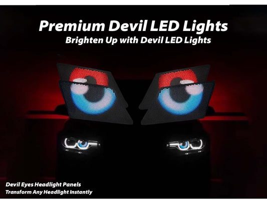Devil Eyes Panels for headlights adding bold, custom LED lighting for enhanced car style.
