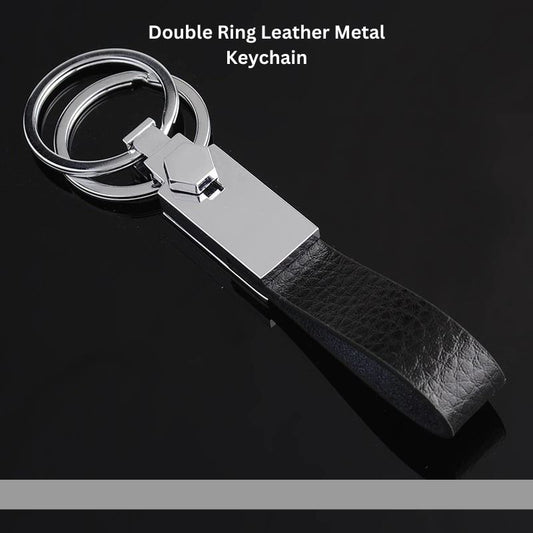 Double Ring Leather Metal Keychain