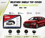 Weather shield top cover protecting Hyundai Elantra 2017-2024 from rain and dust while parked outdoors - Asad Autos