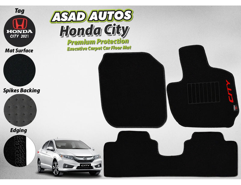 Executive Carpet Car Floor Mats with Side Logo for Honda City 2022–2026 – Premium Fit and Finish
