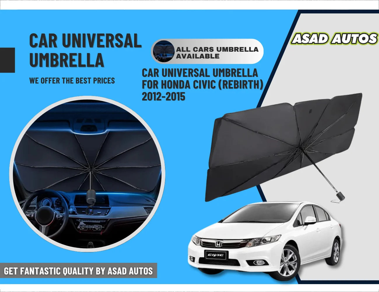 Foldable Car Umbrella Sun Shade Cover for Honda Civic Rebirth 2012–2015 – Windshield UV Protection Shield
