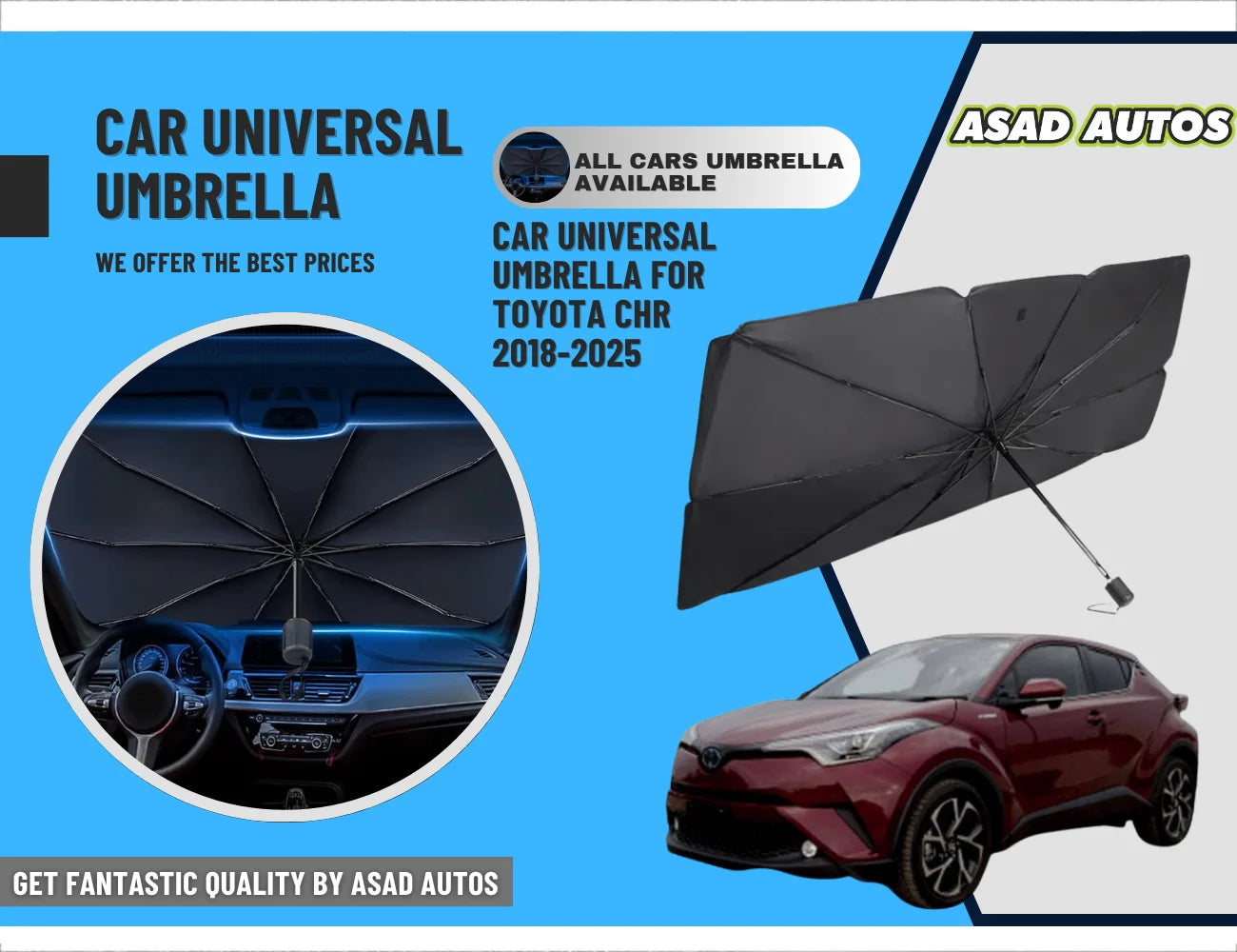 Foldable Windshield Umbrella Sun Shade for Toyota C-HR 2018–2025 – UV & Heat Reflective Cover
