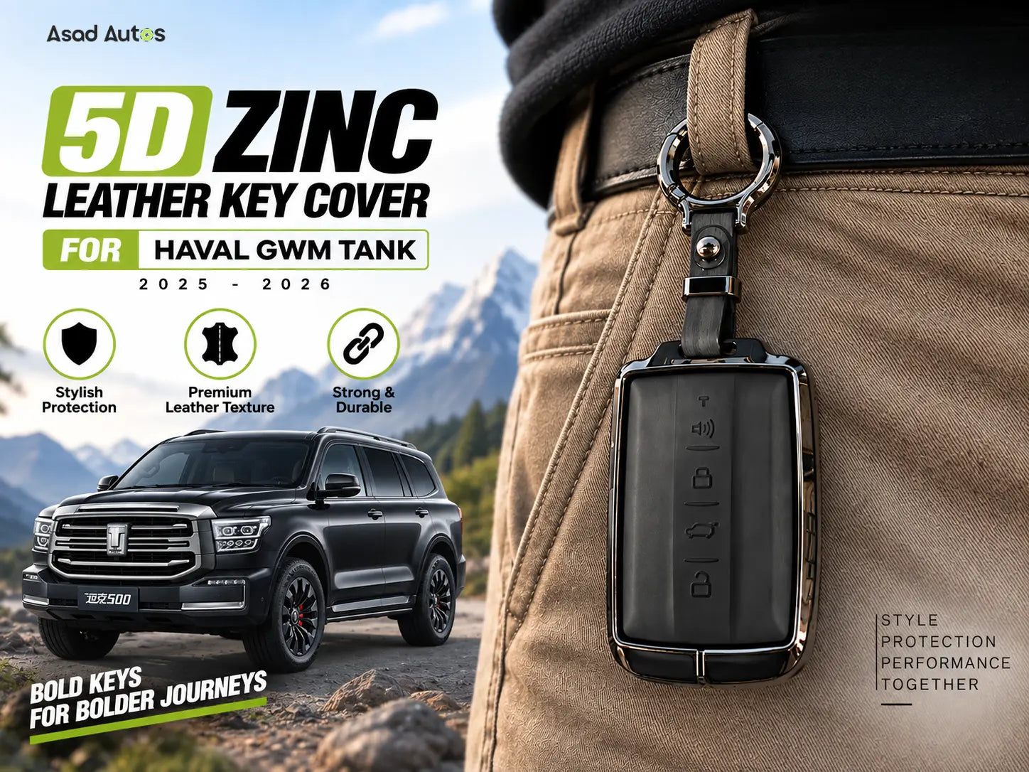 Haval GWM Tank 2025-2026 premium leather key cover with zinc alloy frame