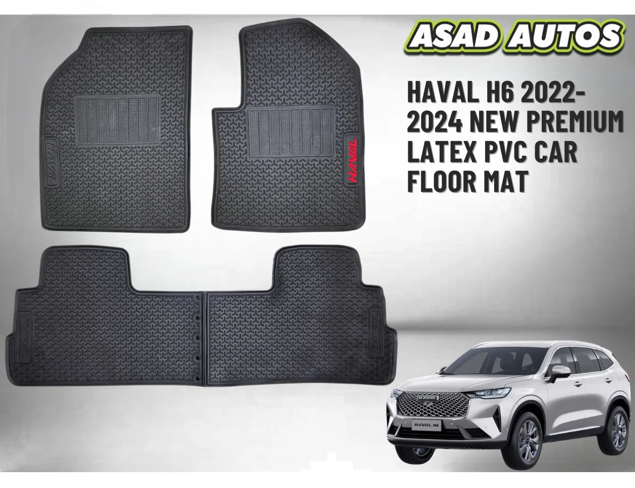Haval H6 2022–2024 Premium Latex PVC Car Floor Mats – Waterproof, Anti-Slip, Custom Fit Interior Protection
