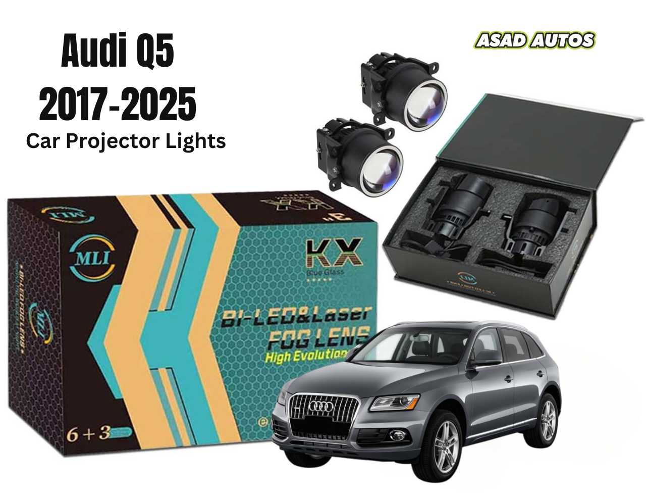 High-performance MLI Car  Fog Lamp Projector Lights with BI LED Lens for Audi Q5 2017-2025, offering enhanced brightness and a stylish look.