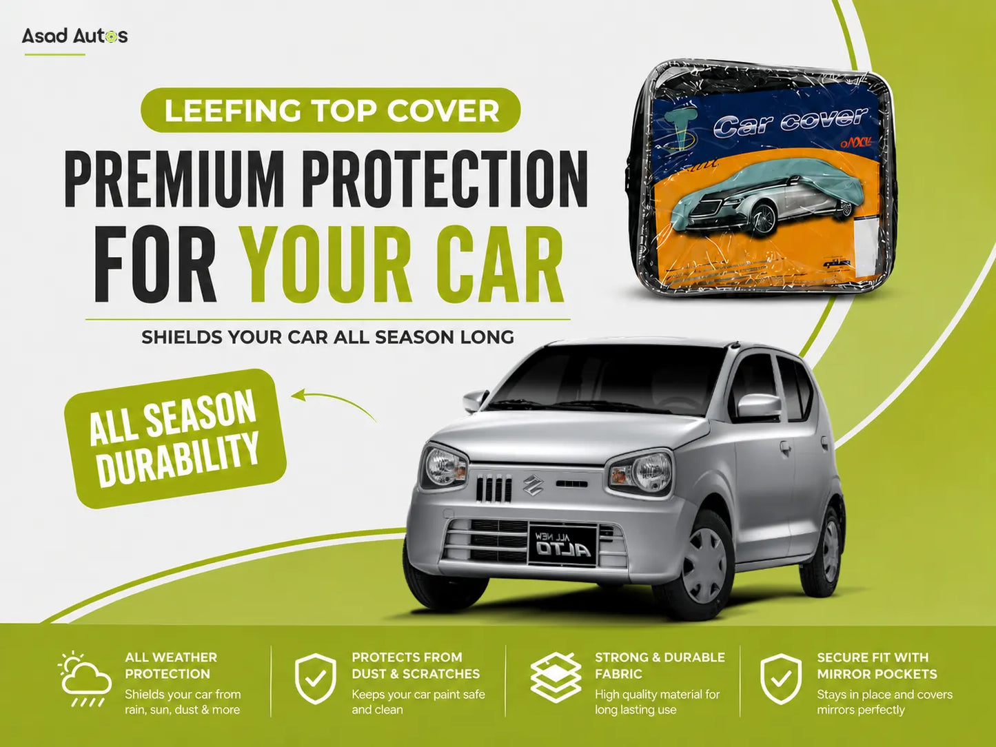 High-quality car top cover for Suzuki Alto (2014-2026), offering durable protection and a snug fit to safeguard your vehicle from weather and debris.